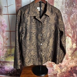 Christopher & Banks Metallic Gold Paisley Swirl Button Up Blazer Jacket Medium